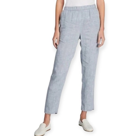 Eileen Fisher Petite Organic Linen Crop Pants Pale Blue Chambray PL - Picture 7 of 11